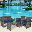 4 Pieces Patio Rattan Furniture Set with Glass Table and Loveseat-Gray