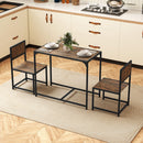 3 Pcs Dining Set Compact Table and 2 Chair with Metal Frame for for Small Space