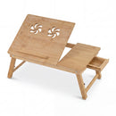 Bamboo Laptop Lap Tray with Adjustable Legs and Tilting Heat-dissipation Top