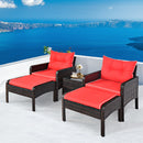 5 Pieces Patio Rattan Sofa Ottoman Furniture Set with Cushions-Black