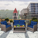 4 Pieces Patio Rattan Furniture Set Coffee Table Cushioned Sofa-Gray