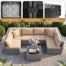 7 Pieces Patio Rattan Furniture Set Sectional Sofa Garden Cushion