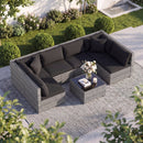7 Pieces Patio Rattan Furniture Set Sectional Sofa Garden Cushion