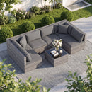 7 Pieces Patio Rattan Furniture Set Sectional Sofa Garden Cushion