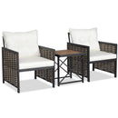 3 Piece Patio Rattan Furniture Set with Acacia Wood Tabletop