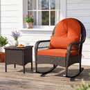 Patio Rattan Rocking Chair with Seat Back Cushions and Waist Pillow