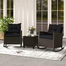 Patio Rattan Roker Chairs with Tempered Glass Table and Soft Cushions for Backyard Poolside Porch