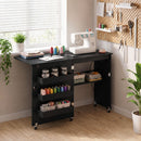 Folding Sewing Table with Charging Station and Casters