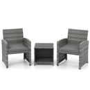 3 Pieces Patio Furniture Set with Tempered Glass Coffee Table and Soft Seat Cushions