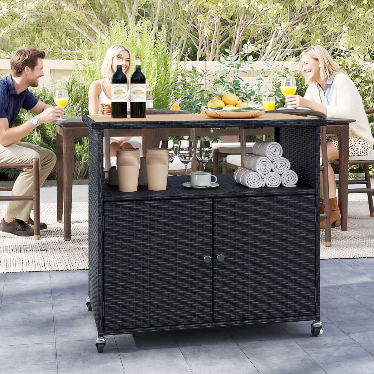 Outdoor Storage Cabinet with Acacia Wood Top and Lockable Wheels, photo 10 of 11