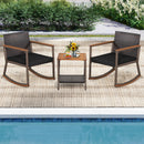 3 Pieces Rattan Rocking Bistro Set with Coffee Table and Cushions
