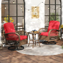 3 Piece Patio Swivel Rocker Set with Tempered Glass Side Table and Thick Cushions