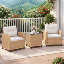 3 Pieces Patio Furniture Set with Tempered Glass Coffee Table