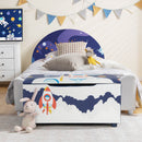 Kids Wooden Upholstered Toy Storage Box with Removable Lid-Navy