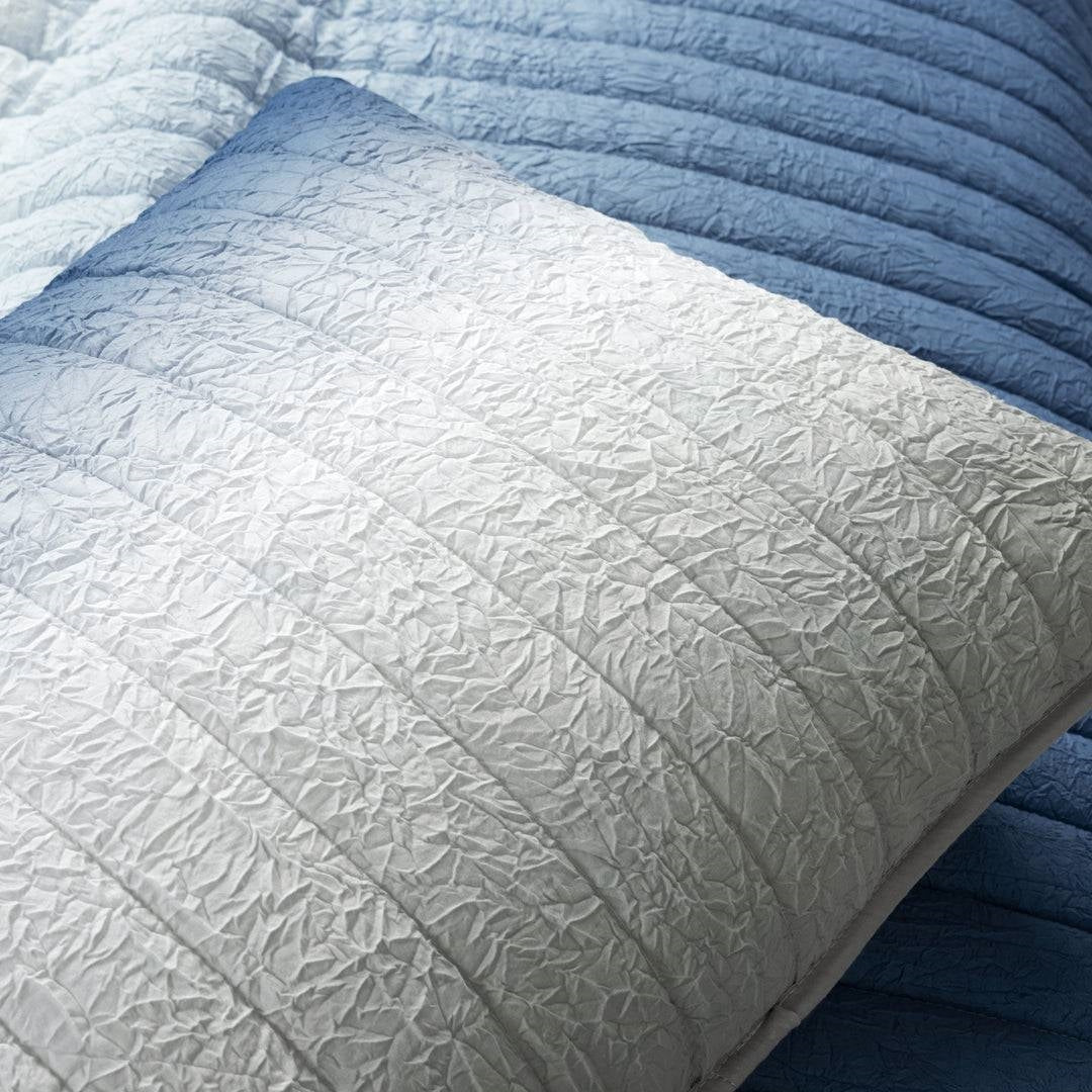 King size Blue Grey Lightweight Crinkle Fabric 3 Piece Quilt Set, photo 3 of 4