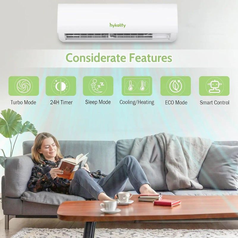 HYKOLITY Wifi Enabled 12,000 BTU Mini Split Air Conditioner & Heater, 19 SEER2 115V Split AC Unit Ductless Inverter System with Heat Pump, Installation Kits - Cools Rooms up to 750 Sq.Ft