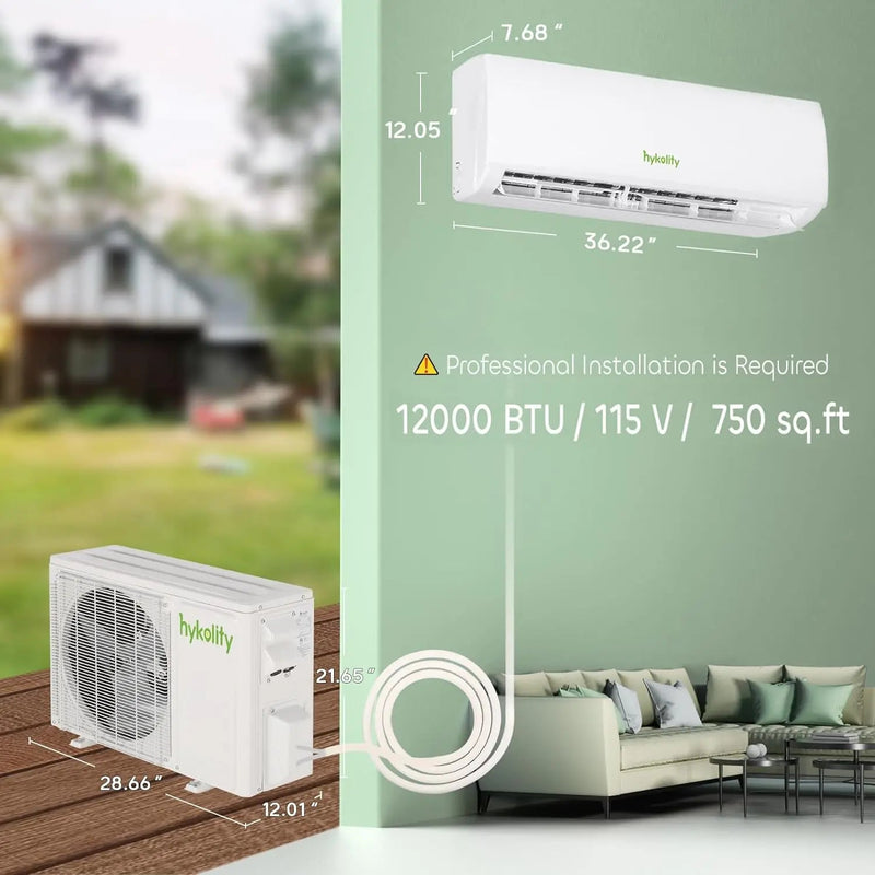 HYKOLITY Wifi Enabled 12,000 BTU Mini Split Air Conditioner & Heater, 19 SEER2 115V Split AC Unit Ductless Inverter System with Heat Pump, Installation Kits - Cools Rooms up to 750 Sq.Ft