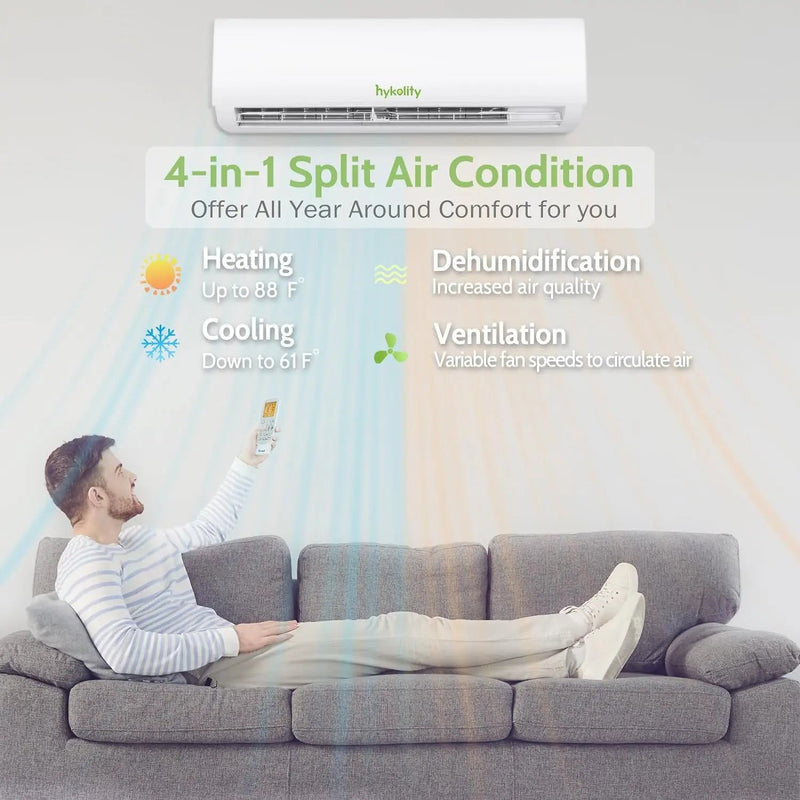 HYKOLITY Wifi Enabled 12,000 BTU Mini Split Air Conditioner & Heater, 19 SEER2 115V Split AC Unit Ductless Inverter System with Heat Pump, Installation Kits - Cools Rooms up to 750 Sq.Ft