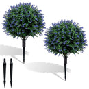 2 Pack Artificial Lavender Boxwood Topiary Ball Trees with Ground Spikes by LJGDeals