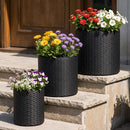 Plastic Rattan Planters Set of 3 with Drainage and Saucers