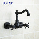 GobekUsa Black Swivel Wall Mounted Bathroom Faucet with Ceramic Base - 2 Handles