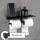 GobekUsa Black Aluminum Toilet Paper Holder with Phone Shelf & Double Roll Tissue Boxes