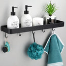 GobekUsa Black Aluminum Bathroom Shower Shelf with Hook Bar and Shampoo Holder