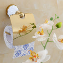 GobekUsa Gold & White Bathroom Accessories Set: Corner Shelf, Paper Holder, Towel Holder, Toilet Brush Holder, Towel Rack