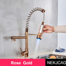GobekUsa LED Spring Kitchen Faucet: Dual Swivel Spout, Pull Down, Hot Cold Mixer Tap