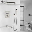 GobekUsa Brushed Nickel Thermostatic Shower Faucet Set for Wall Mount Bathroom with Rainfall Shower Head