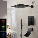 GobekUsa 8/16 Inch Matte Black LED Rainfall Shower Faucet Set