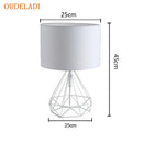 GobekUsa Geometric Gold Desk Lamp with Hollow Diamond Design and Cloth Shade