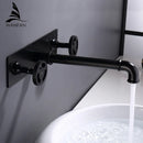 GobekUsa Black Wall Mounted Dual Handle Basin Faucet Industrial Style Mixer Tap