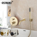 GobekUsa Brush Gold Bathroom Shower Tub Faucet Wall Mount Golden Plated Mixer Tap