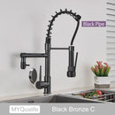 GobekUsa Black Brass Kitchen Faucet with Dual Spout, 360 Rotation, Deck Mounted