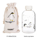 GobekUsa Blue Glass Water Bottle 600ml Cute Polar Bear Seal Design Waterbottle