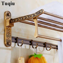 GobekUsa Antique Bronze Carved Bathroom Accessories Set: Towel Rack, Paper Holder, Toilet Brush Holder, Hooks