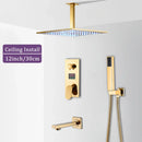 GobekUsa Gold 12" Digital Display Rainfall Shower Faucet with Single Lever Control