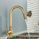 GobekUsa Antique Brass Kitchen Faucet Pull Out Spout Black Swivel Mixer Tap
