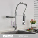 GobekUsa Dual Spout Kitchen Sink Faucet - Matte Black Finish, Deck Mount Spring Mixer
