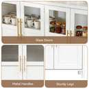 Storage Cabinet with Shaker Glass Doors & Gold Handles — Solid Wood 4-Door, Living & Dining Room