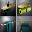 GobekUsa Brass Bath Hardware Set: Shelf, Towel Rack, Paper & Toilet Brush Holder in Brushed Gold
