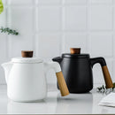 GobekUsa Japanese Style Ceramic Tea Pot Set with Wooden Handle | Heat-Resistant Borosilicate Glass