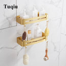 GobekUsa Brushed Gold Aluminum Corner Shower Shelf with Soap Dish