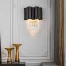 GobekUsa Gold Black Crystal Wall Sconce, Modern K9 Crystal Drops Shade Wall Lamp