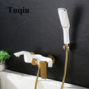 GobekUsa Gold & White Wall Mounted Bathtub Faucet, Brass Bath Shower Mixer