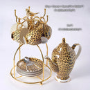 GobekUsa Leopard Print Bone China Coffee Set Tea Pot Cup Luxury Porcelain Drinkware