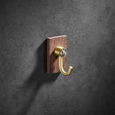 GobekUsa Brass Brushed Gold Wall Hook for Bathroom and Kitchen with Wood Accent