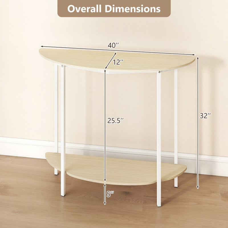 Half Moon Console Table 40 inch 2-Tier Entryway Table with Storage Shelf, photo 4 of 8