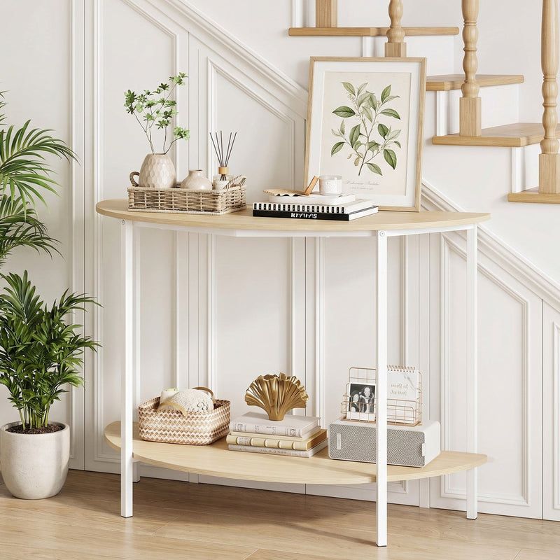 Half Moon Console Table 40 inch 2-Tier Entryway Table with Storage Shelf, photo 6 of 8